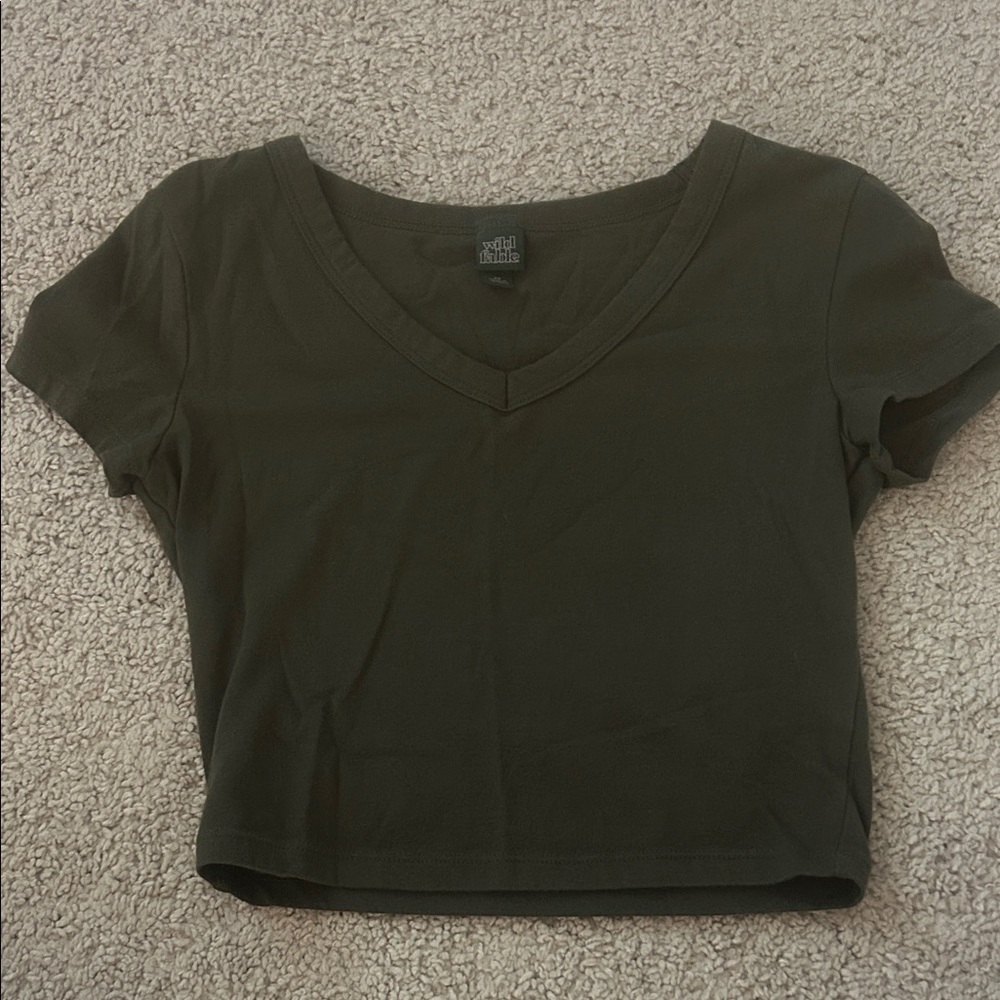 Wild Fable Olive V-Neck Crop Tee